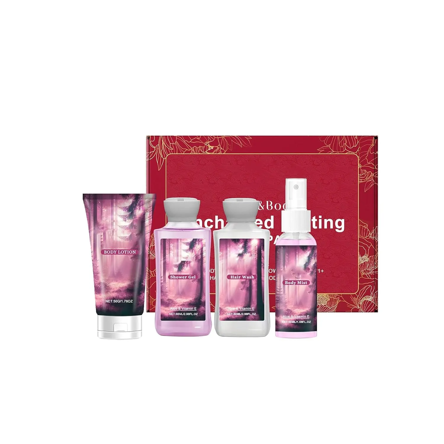 Bath and Body Gift Set for Women & Girls, 4 Piece Spa Kit with Shower Gel, Body's Lotion, Hair Wash and Body Mist, Personal Self-Body Care Travel Set, Ideal Skincare Relaxing Home Spa Sets