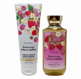 Bath and Body Work Buttercups & Berry Bellini Body Cream and Body Wash Duo Set - Full Size