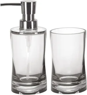 Bathroom Soap Dispenser Set - 2 Pieces - Liquid Soap/Lotion Dispenser and Bathroom Tumbler - Clear
