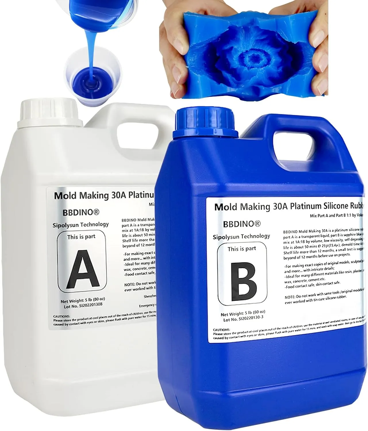 BBDINO Silicone Mold Making Kit 30A, Mold-Making Silicon Rubber 1 Gallon/10 Lbs/160 Oz Liquid Silicon for Molds Making, 1:1 by Volume, Ideal for Silicone, Resins, Soap, Concrete, Wax Molding