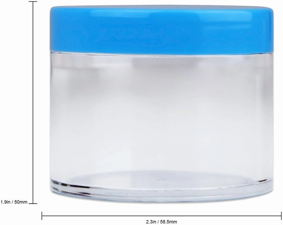 Beauticom® 2 oz./ 60 Grams/ 60 ML (Quantity: 36 Packs) Thick Wall Round Clear Plastic LEAK-PROOF Jars Container with BLUE Lids for Cosmetic, Lip Balm, Lip Gloss, Creams, Lotions, Liquid