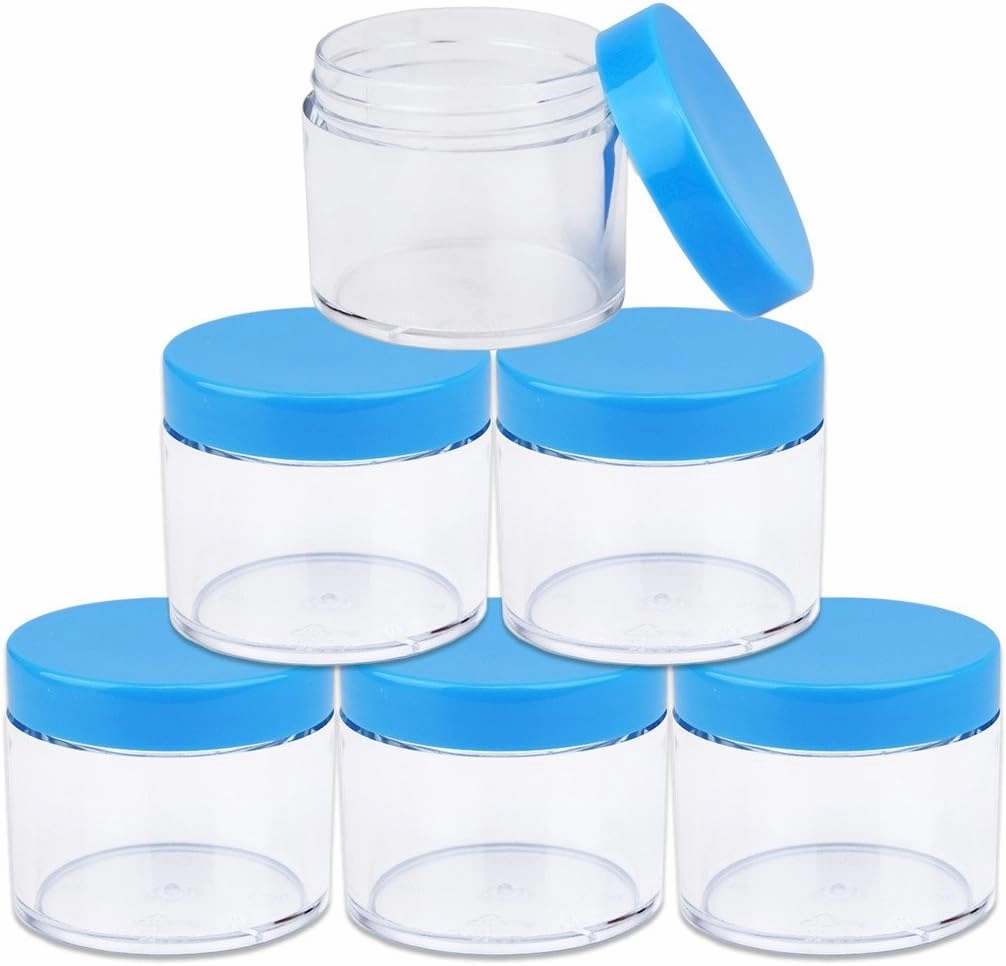 Beauticom® 2 oz./ 60 Grams/ 60 ML (Quantity: 36 Packs) Thick Wall Round Clear Plastic LEAK-PROOF Jars Container with BLUE Lids for Cosmetic, Lip Balm, Lip Gloss, Creams, Lotions, Liquid