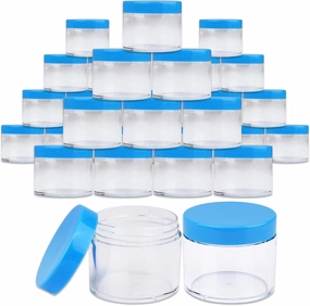 Beauticom® 2 oz./ 60 Grams/ 60 ML (Quantity: 36 Packs) Thick Wall Round Clear Plastic LEAK-PROOF Jars Container with BLUE Lids for Cosmetic, Lip Balm, Lip Gloss, Creams, Lotions, Liquid