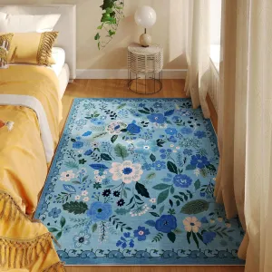 Bedroom Rug 3x5 Rug Washable Area Rug Non Slip Low Pile Boho Floral Small Carpet for Bedroom, Bedside, Kitchen, Entryway, Kids Room, Office, College Dorm Essentials for Girls(Blue)