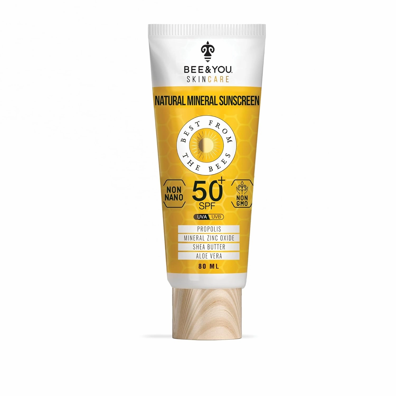Bee and You SPF 50 Body Sunscreen 2.7 oz | UV protection, Clear, Sensitive, Acne-Prone Skin, Mineral-Based Zinc Oxide, Propolis Extract, Shea Butter, Aloe Vera, 100% Natural, Hypoallergenic