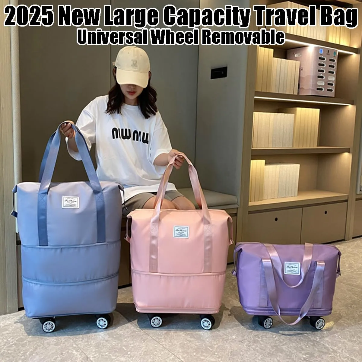 Beente Travel Bag with Wheels, Kulken Travel Bag, 2025 New Large Capacity, Foldie Expandable - Lightweight Carry (Pink)