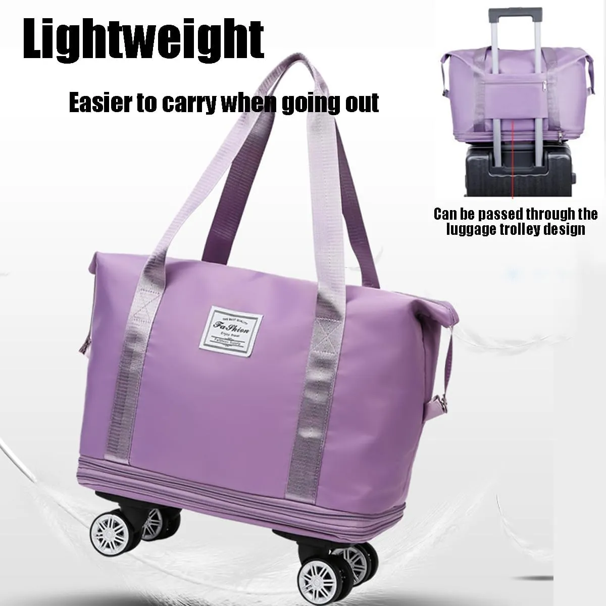 Beente Travel Bag with Wheels, Kulken Travel Bag, 2025 New Large Capacity, Foldie Expandable - Lightweight Carry (Pink)