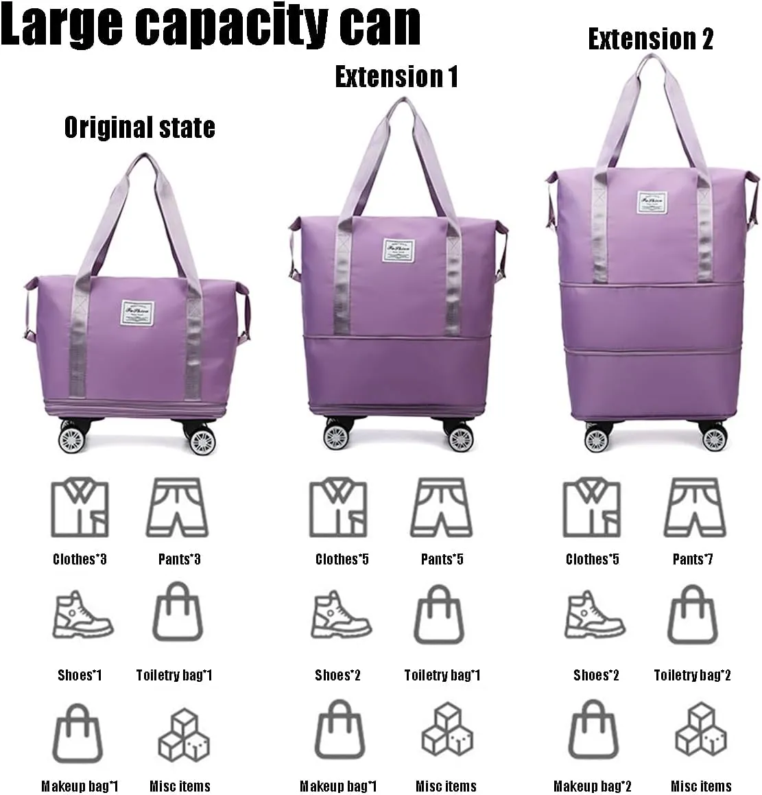 Beente Travel Bag with Wheels, Kulken Travel Bag, 2025 New Large Capacity, Foldie Expandable - Lightweight Carry (Pink)
