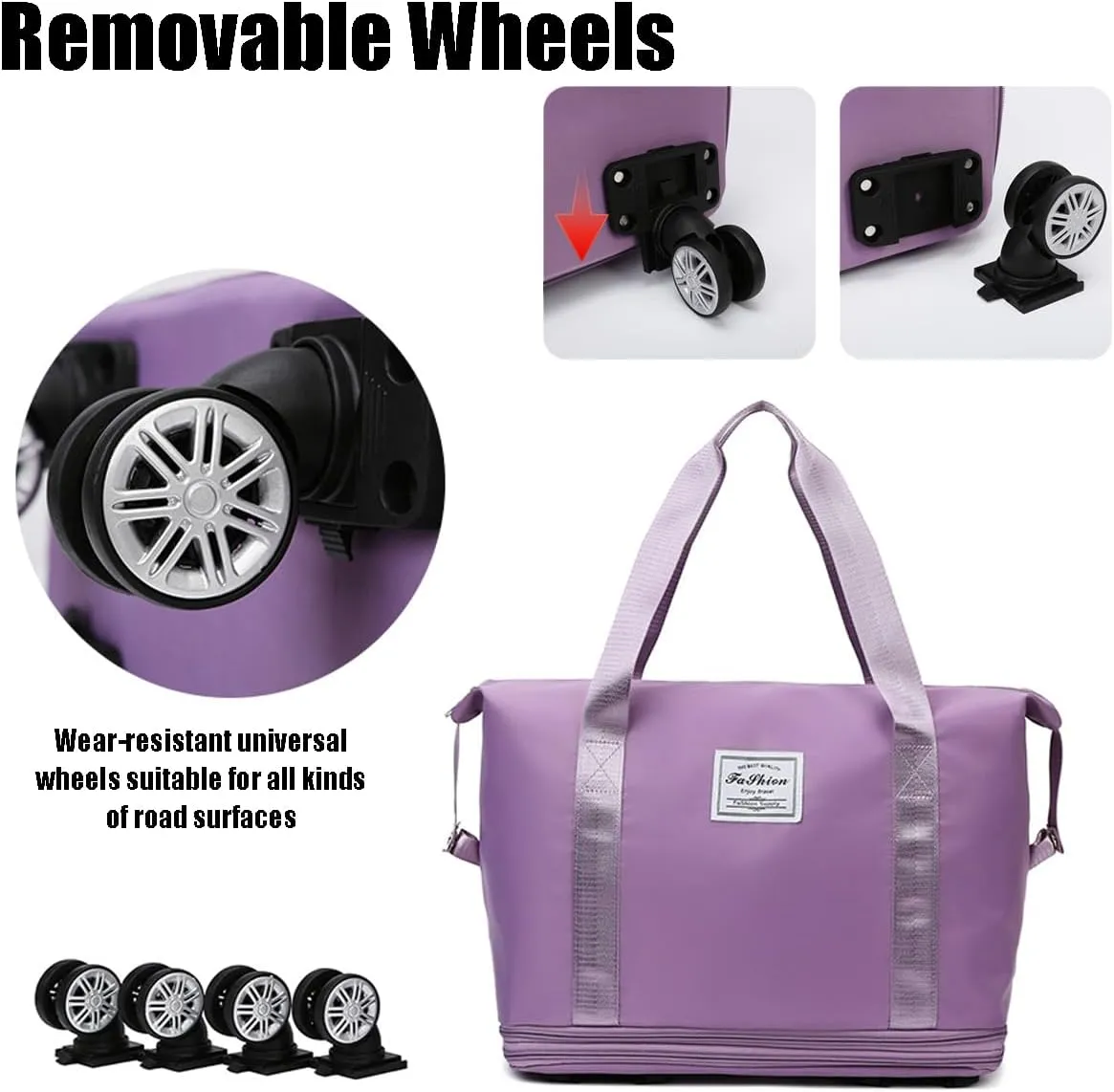 Beente Travel Bag with Wheels, Kulken Travel Bag, 2025 New Large Capacity, Foldie Expandable - Lightweight Carry (Pink)
