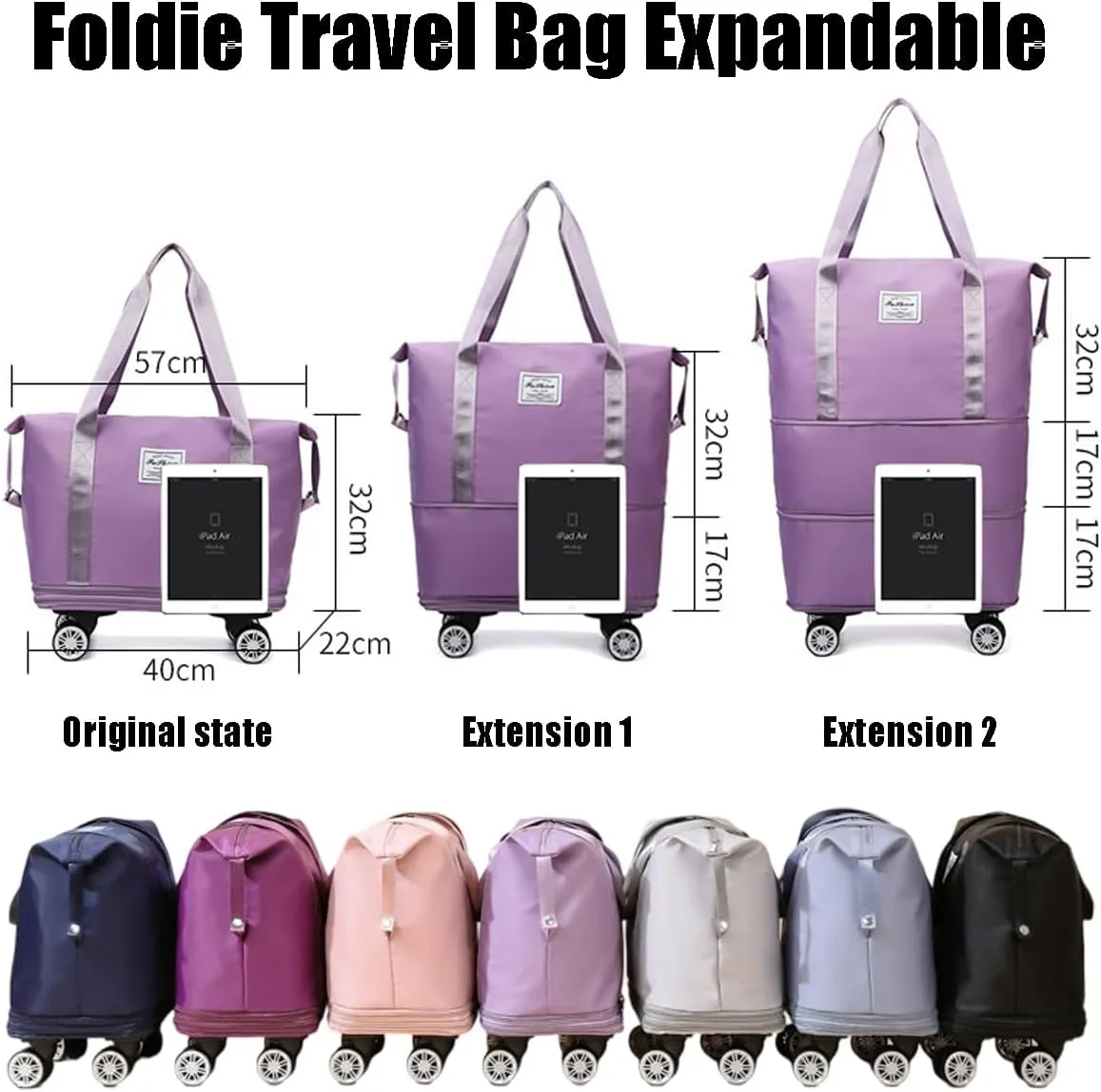 Beente Travel Bag with Wheels, Kulken Travel Bag, 2025 New Large Capacity, Foldie Expandable - Lightweight Carry (Pink)