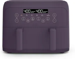 bella 4 Qt TriZone Air Fryer, EverGood™ Ceramic Nonstick Coating, Dual Basket Design w Removable Divider, Digital Touchscreen Control w 6 Preset Cooking Options, 1200 Watt, 3lb Capacity, Plum