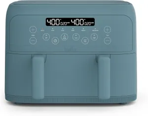 bella 4 Qt TriZone Air Fryer, EverGood™ Ceramic Nonstick Coating, Dual Basket Design w Removable Divider, Digital Touchscreen Control w 6 Preset Cooking Options, 1200 Watt, 3lb Capacity, Surf