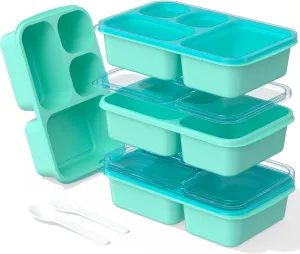 Bento Lunch Box - 4 Pack, 4-Compartment Meal Prep Containers, Adult Bento Box, Microwave & Dishwasher Safe (PP(Blue))