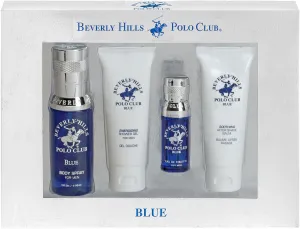 Beverly Hills Polo Club BHPC 4 Piece Economy Gift Set, with Eau De Toilette, Body Spray, After Shave & Shower Gel (Blue)