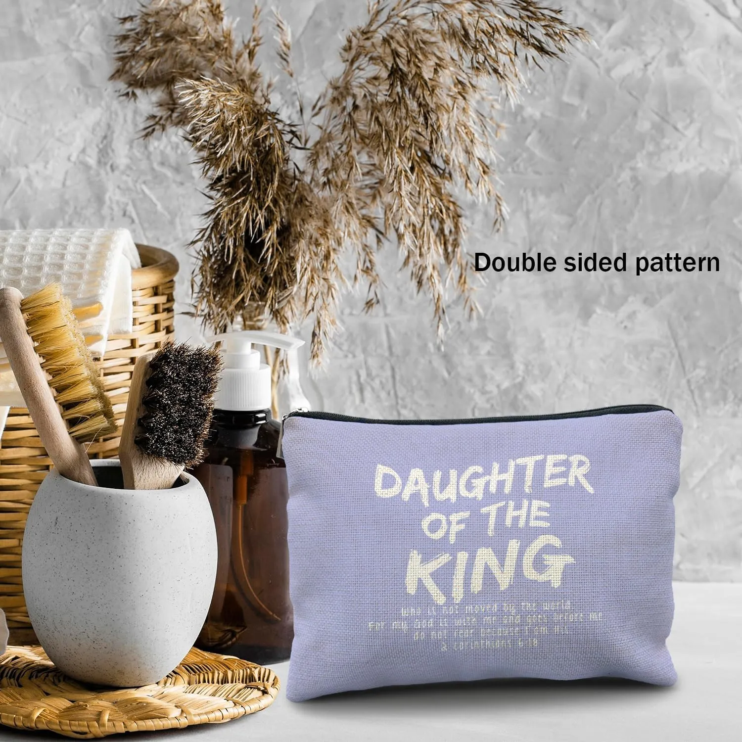 bible verse makeup bag，Daughter of the king makeup bag，christian makeup bag Cosmetic Bag，inspirational gifts for women，christian gifts for women faith，christian gifts for girls(blue)