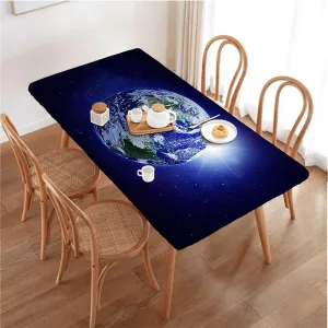Black Blue Tablecloth Fitted Rectangle Stars and Astronaut Galaxy Outer Space for Indoor 0utdoor Dinning Patio Table Earth Fits up 5 Foot Tables