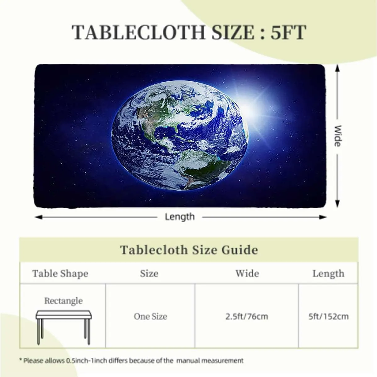 Black Blue Tablecloth Fitted Rectangle Stars and Astronaut Galaxy Outer Space for Indoor 0utdoor Dinning Patio Table Earth Fits up 5 Foot Tables
