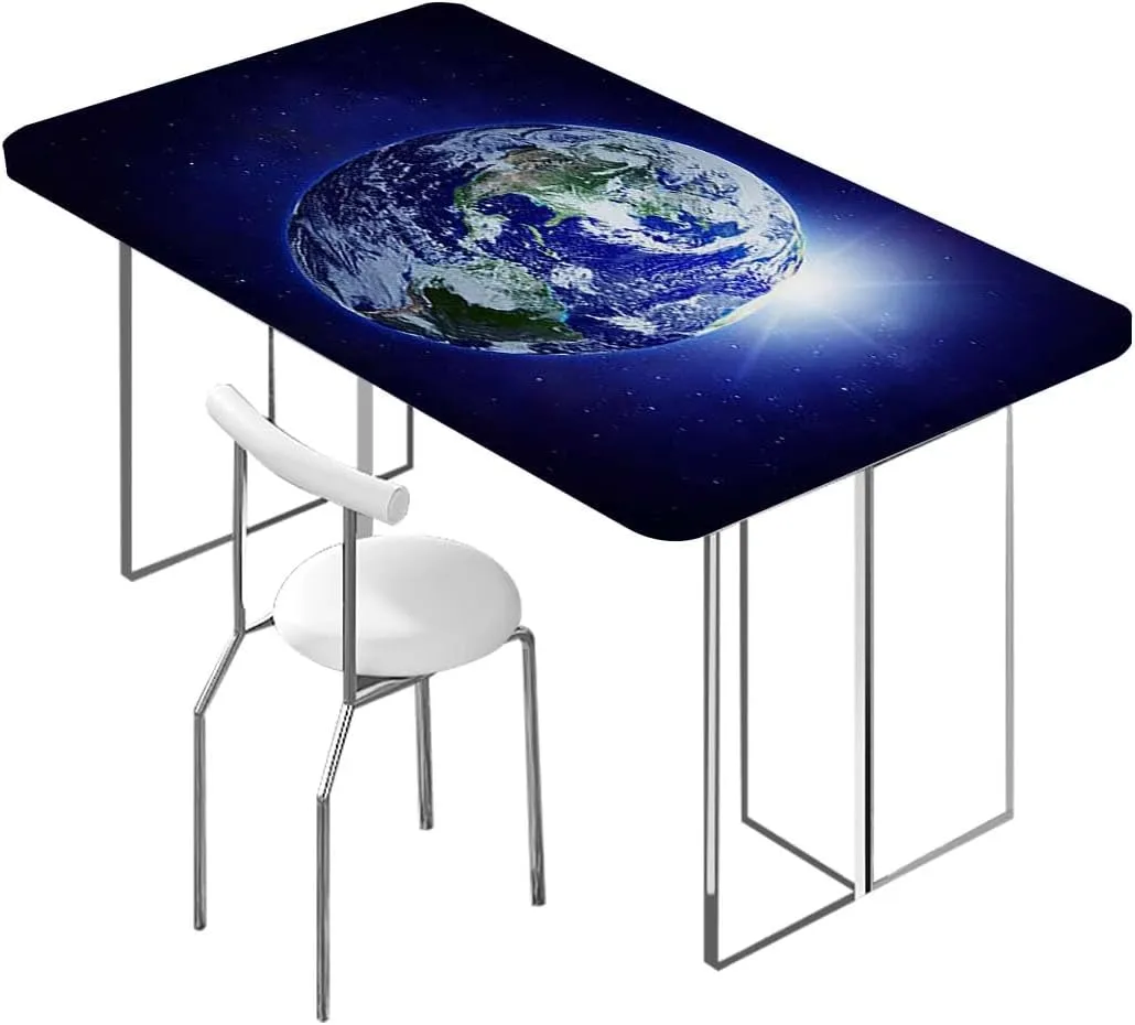 Black Blue Tablecloth Fitted Rectangle Stars and Astronaut Galaxy Outer Space for Indoor 0utdoor Dinning Patio Table Earth Fits up 5 Foot Tables