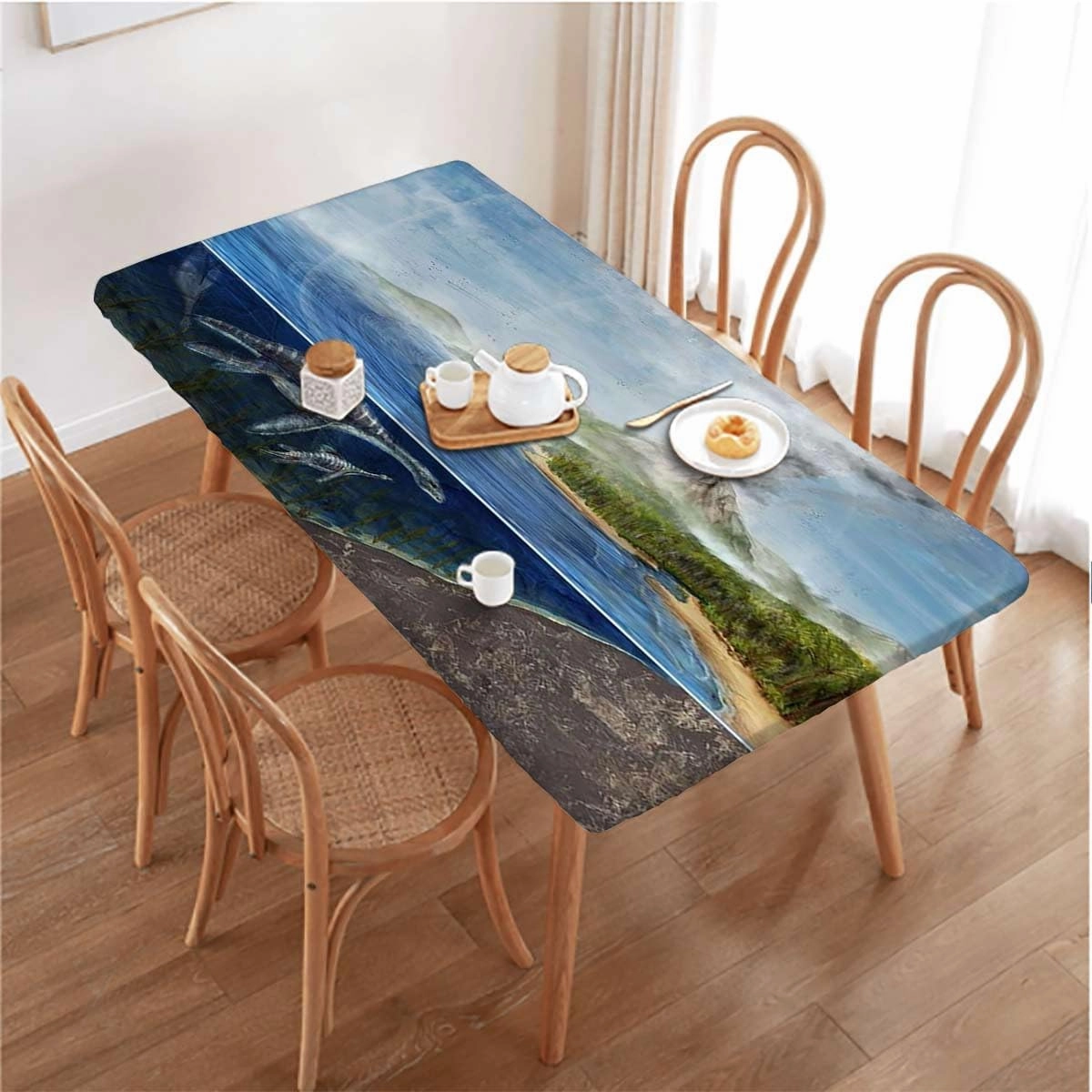 Black and Blue Fitted Table Cover for Square Tables Swimming Ocean Cartoon for Outdoor Indoor Picnic Party Rectangle Table Cloth Animal Fits up 5 Foot Tables
