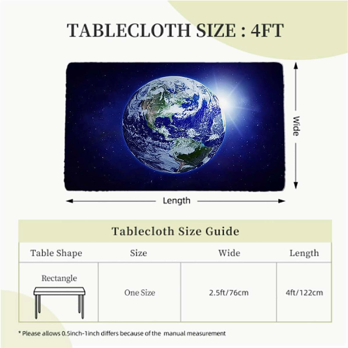 Black Blue Elastic Edge Fitted Tablecloth, Stars and Astronaut Galaxy Outer Space Washable Spill Proof Table Covers Earth Fits up 4 Foot Tables