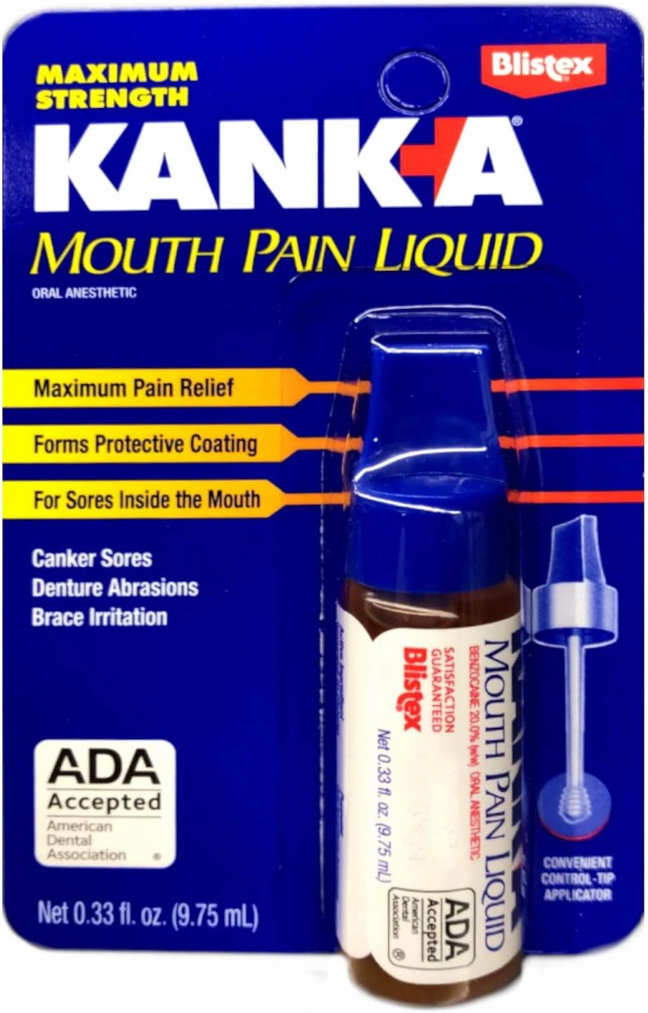Blistex Kanka Mouth Pain Liquid, Maximum Strength, with Convenient Control Tip Applicator, 0.33 fl oz (Pack of 6)