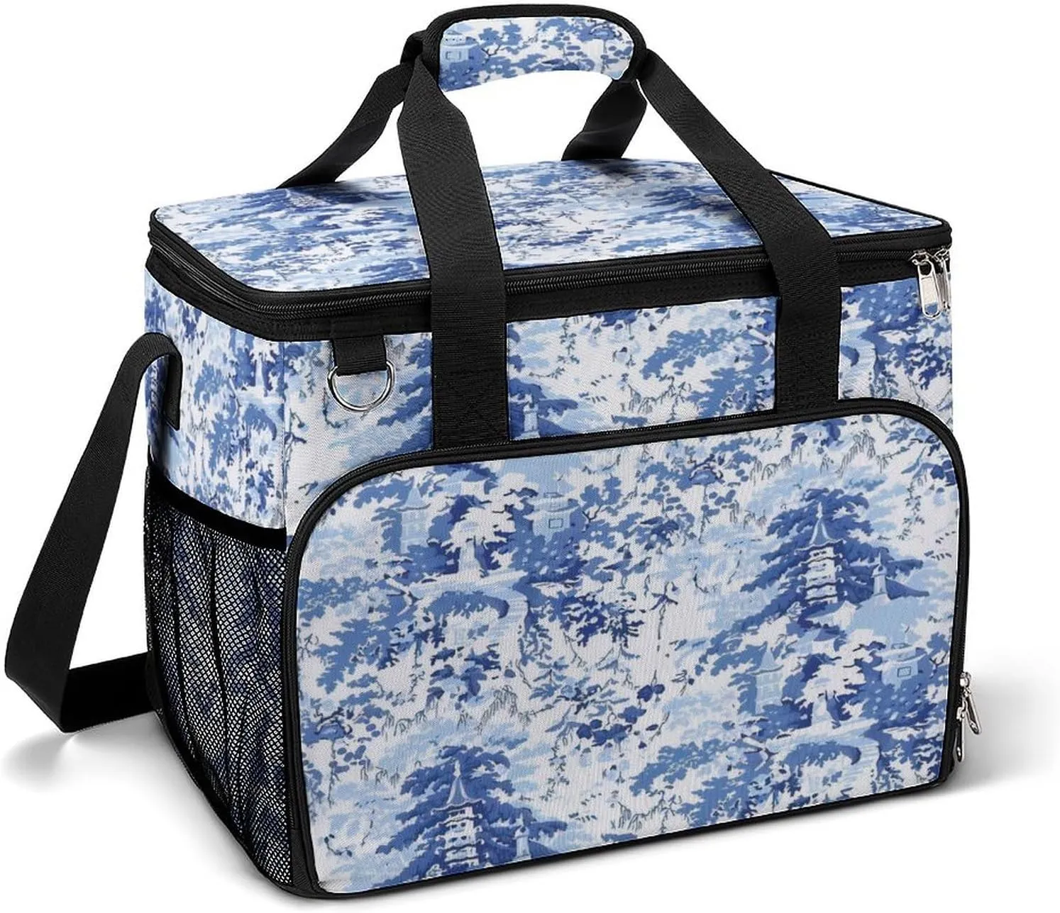 Blue and White Chinoiserie Pattern Cooler Bag, Collapsible Soft Sided Cooler, Large Leakproof Camping Cooler, Portable Travel Cooler for Camping, Road Trips