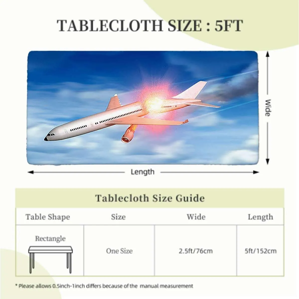 Blue Elastic Edge Fitted Table Cloth, Airplane Jet Planes Aviation Washable Spill Proof Table Covers Aerial Scenery Fits up 5 Foot Tables