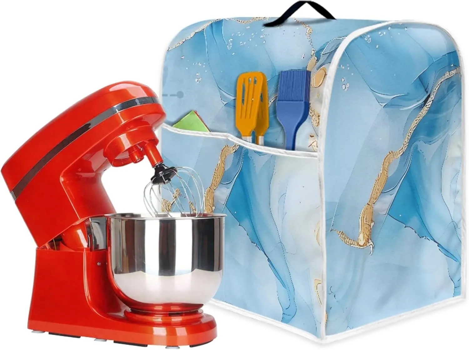 Blue Marble Print Stand Mixer Cover Home Kitchen Washable Appliance Cover, Kitchen Decorations Universal Dust Proof Mixers Protector with Top Handle and Pockets