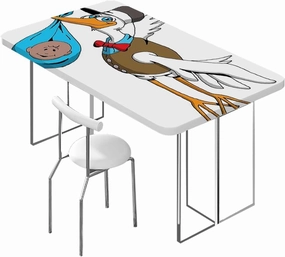 Blue and White Elastic Fitted Tablecloth Manga Cartoon Style Polyester Fitted Waterproof Outdoor Tablecloth Protector with Elastic Anime Fits up 5 Foot Tables