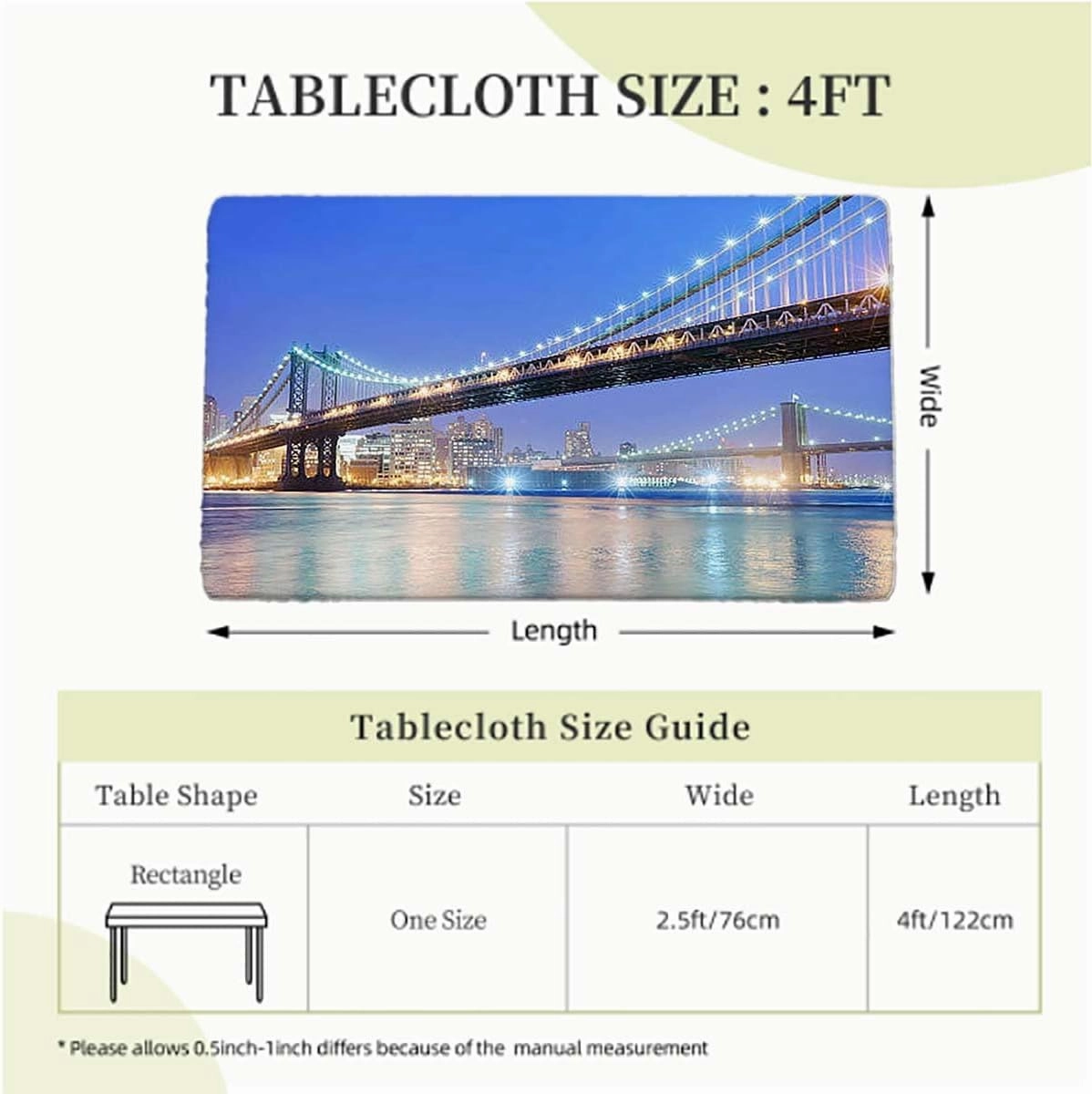Blue Bright Gold Elastic Fitted Tablecloth Bridge Reflection on Sea Sundown Tablecloth Fitted Table Cloth Rectangle Table Apartment Fits up 4 Foot Tables