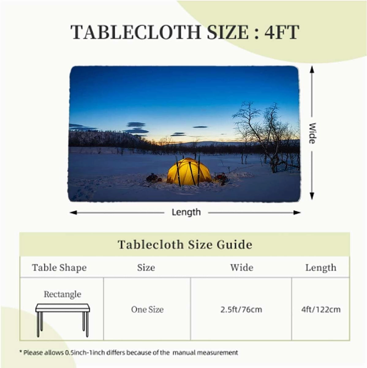 Blue Orange Tablecloth Elastic Edge Fitted Dark Night Camping Tent Lake Picnic Fitted Tablecloth Rectangle Table Cover Apartment Decor Fits up 4 Foot Tables