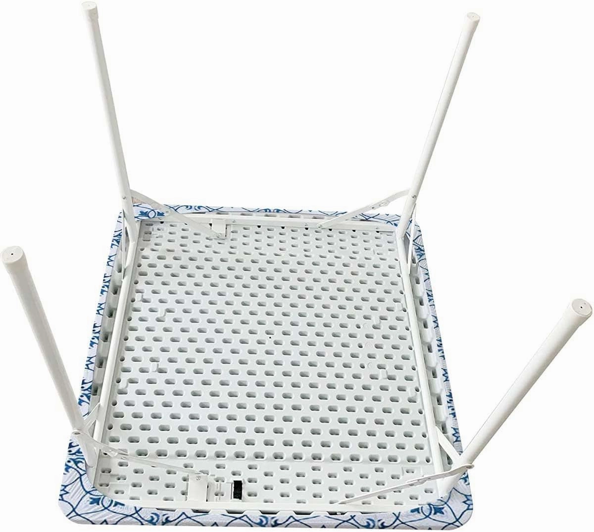 Blue Rectangle Elastic Fitted Tablecloth Flowers Vintage Bohemian Design Waterproof Spill-Easy to Wipe, Great for Picnic Party Outdoor Patio Antique Design Fits up 5 Foot Tables
