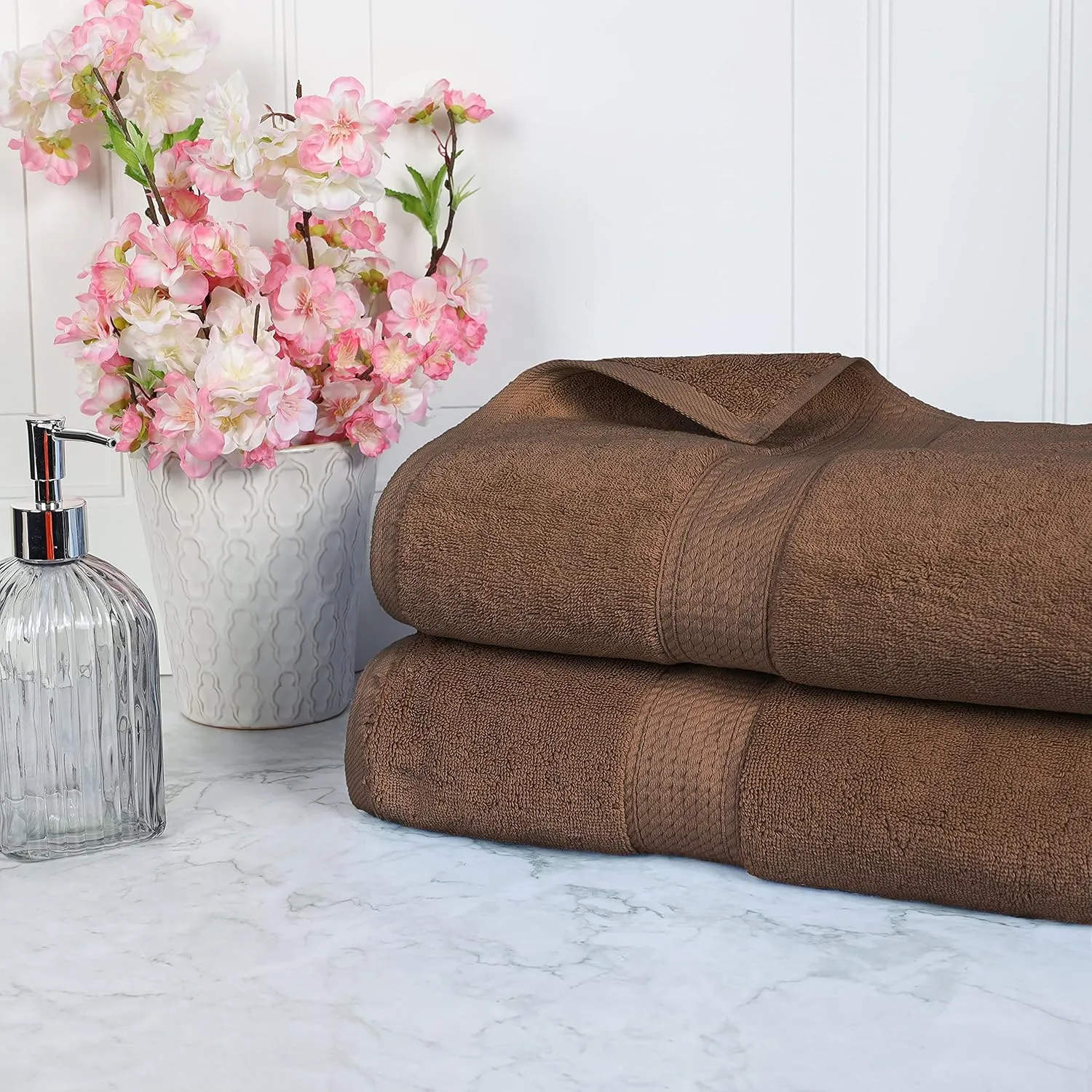 BLUENILEMILLS Premium Towel Collection, Egyptian Cotton Towels for Shower and Bathroom 2-Piece Bath Sheet Set, 34" x 68", Chocolate by Blue Nile Mills