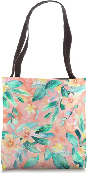 Blush Peach Pink Rose Floral Pattern Coral Mint Aqua Flower Tote Bag