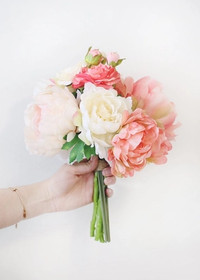 Blush Coral Silk Peony and Ranunculus Bouquet