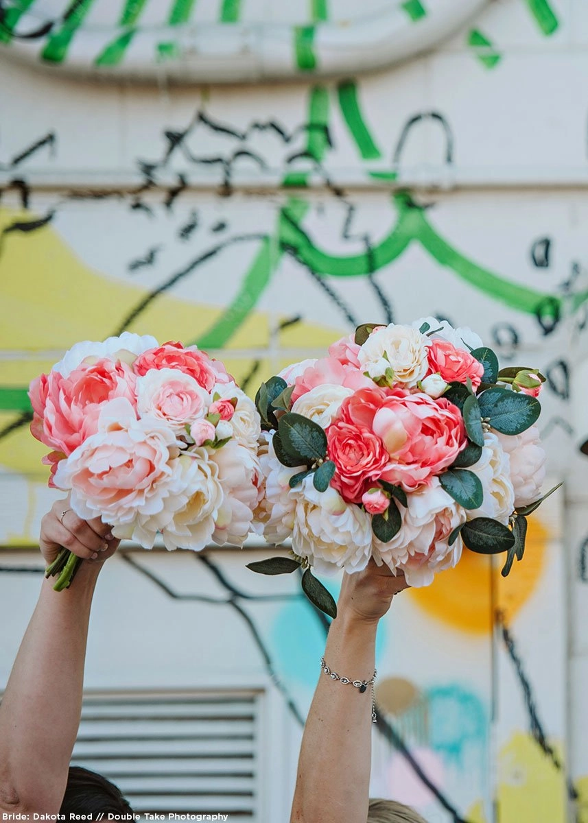 Blush Coral Silk Peony and Ranunculus Bouquet