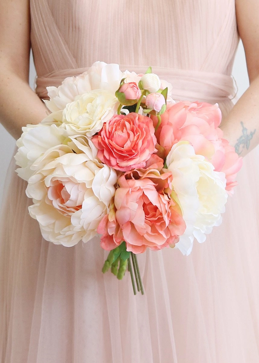 Blush Coral Silk Peony and Ranunculus Bouquet