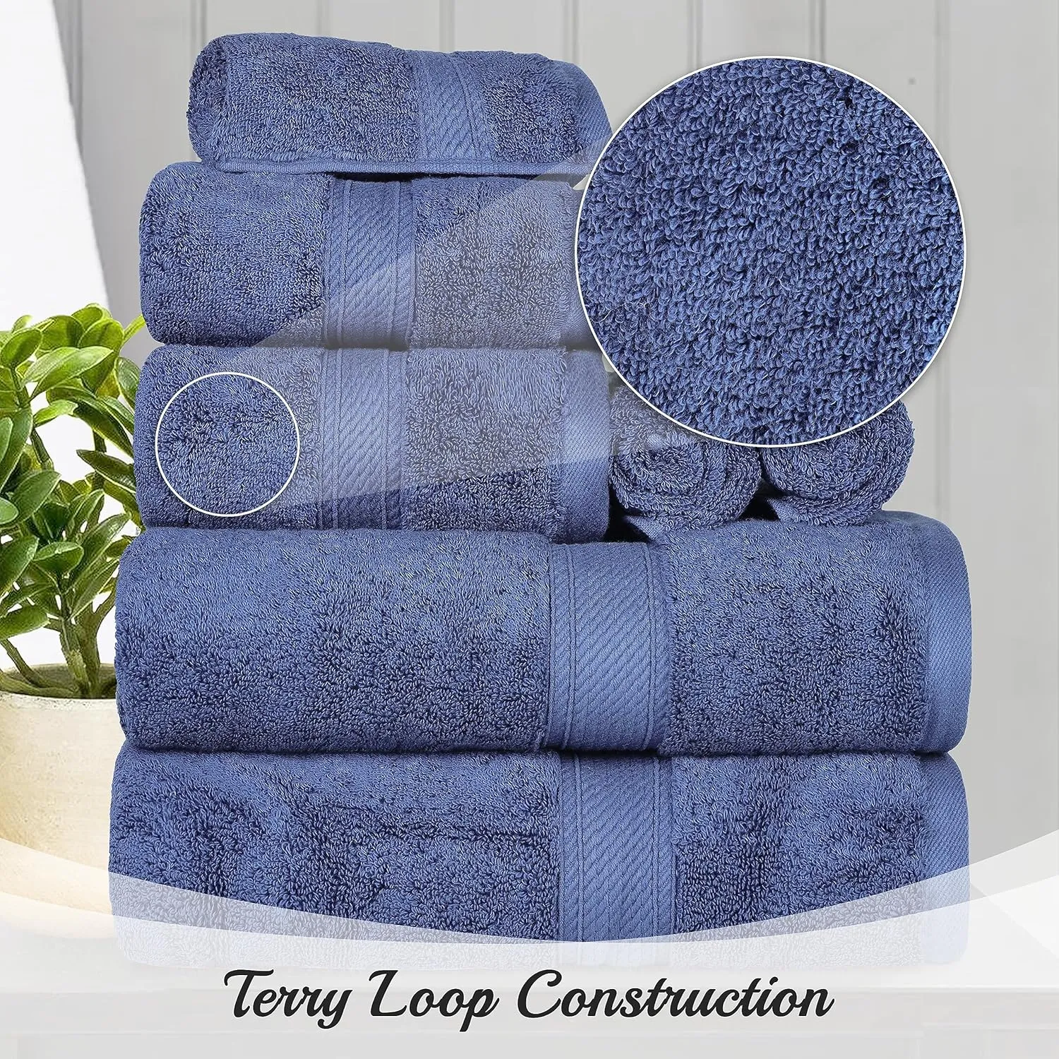BNM Egyptian Cotton Heavyweight Towels, Ideal For Bathroom, Shower, Spa, 800 GSM Bath Towels, Highly-Absorbent, Luxury Bathroom Essentials, Ultra-Soft Plush Home Basics, Bath Towel Set of 4, Navy Blue