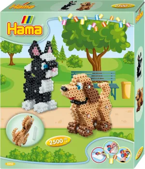 Box Dogs and Cats 3D - 2500 Beads and 1 Plate - Iron on Beads Size Midi - Creative Activities 3253 Green/Brown/Black/White