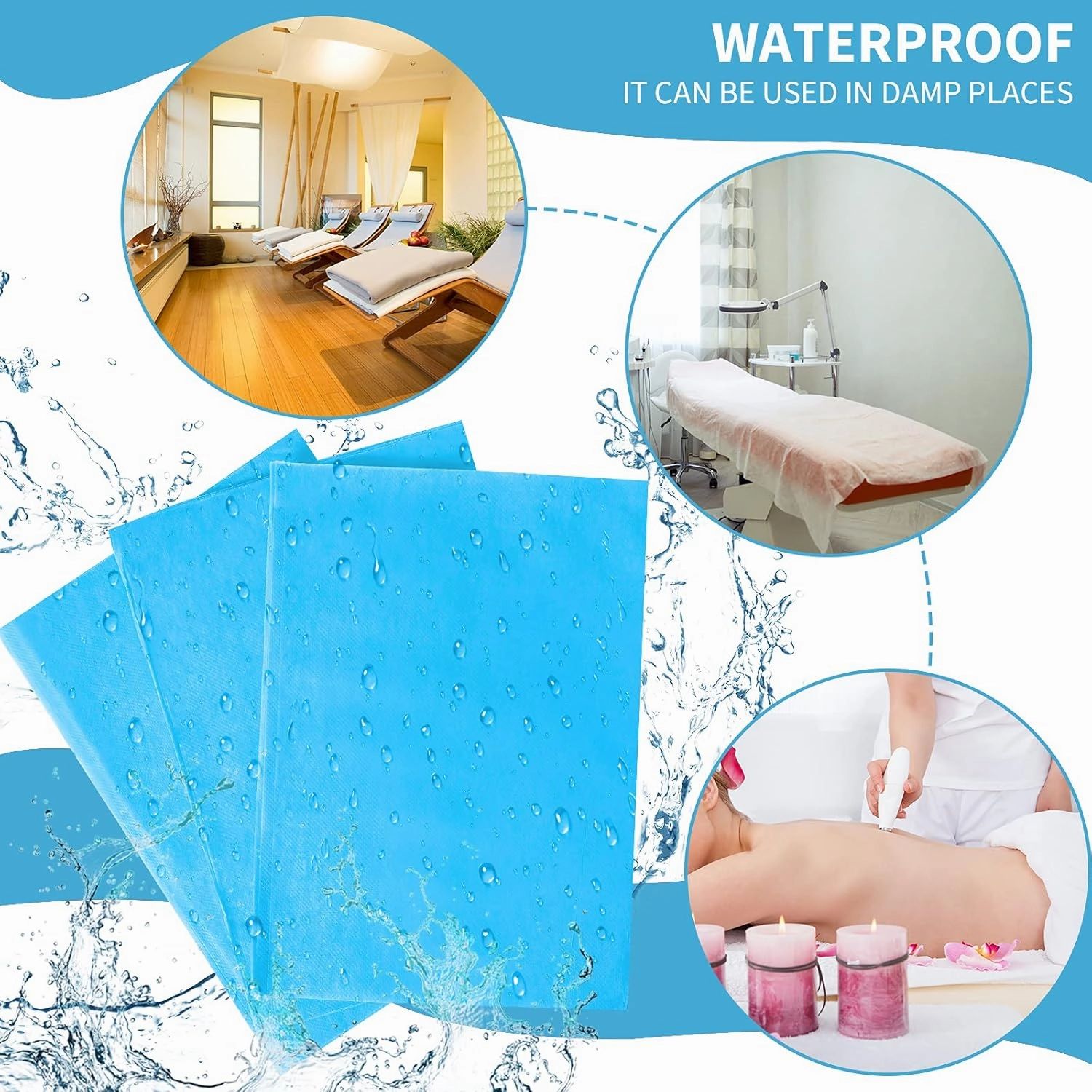 Breling 100 Pieces 31. 5 x 71 Inch Disposable Bed Sheets Massage Table Sheets Non-woven Spa Fabric Waterproof Bed Cover Oil Proof Breathable Accessories for Spa Beauty Salon Hotels Tatto(Blue)