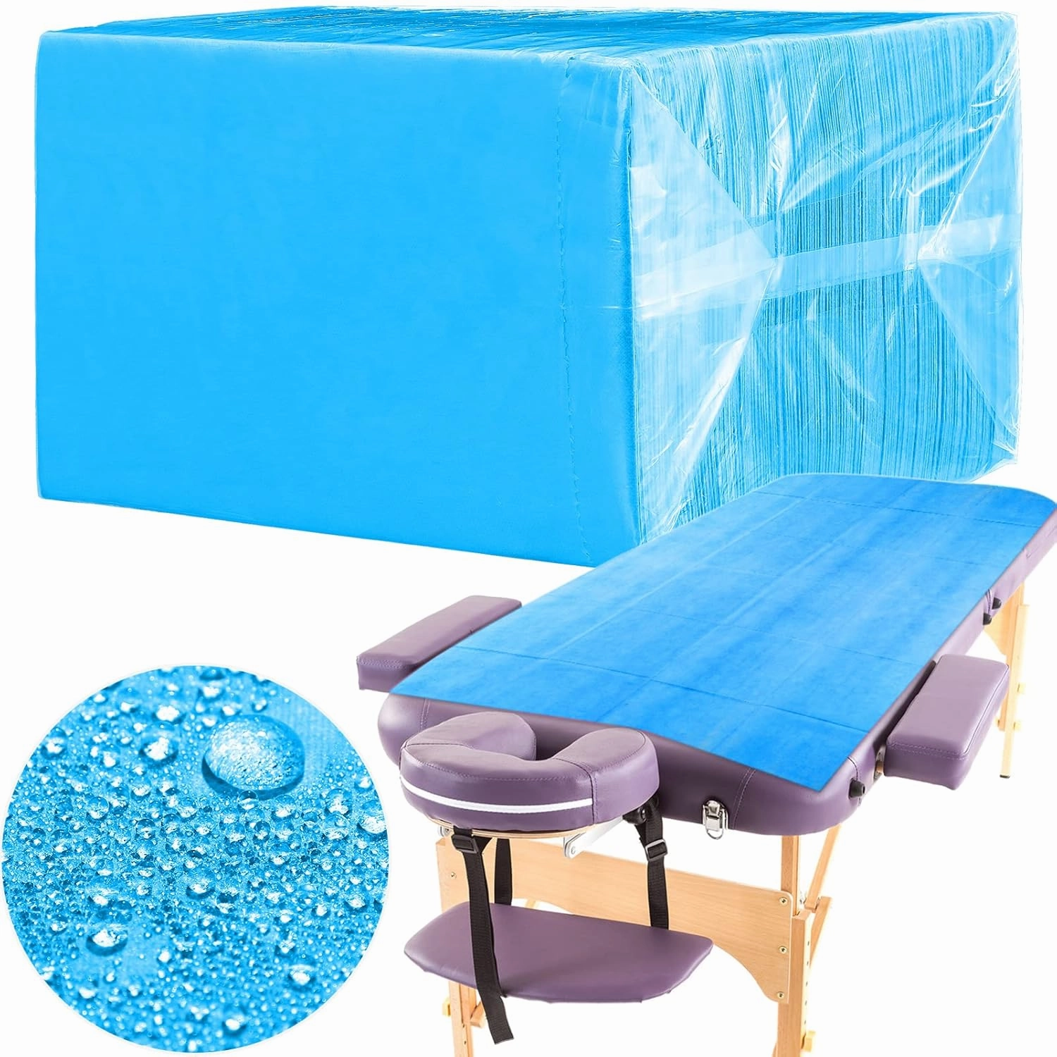 Breling 100 Pieces 31. 5 x 71 Inch Disposable Bed Sheets Massage Table Sheets Non-woven Spa Fabric Waterproof Bed Cover Oil Proof Breathable Accessories for Spa Beauty Salon Hotels Tatto(Blue)