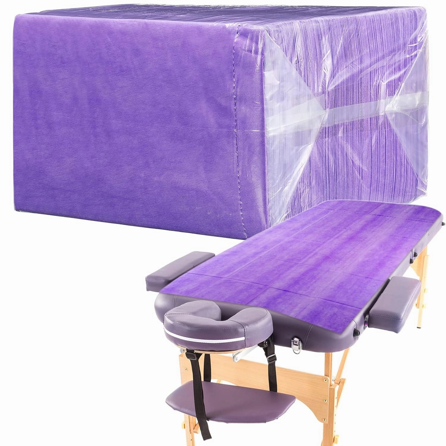 Breling 100 Pieces 31. 5 x 71 Inch Disposable Bed Sheets Massage Table Sheets Non-woven Spa Fabric Waterproof Bed Cover Oil Proof Breathable Accessories for Spa Beauty Salon Hotels Tatto(Purple)