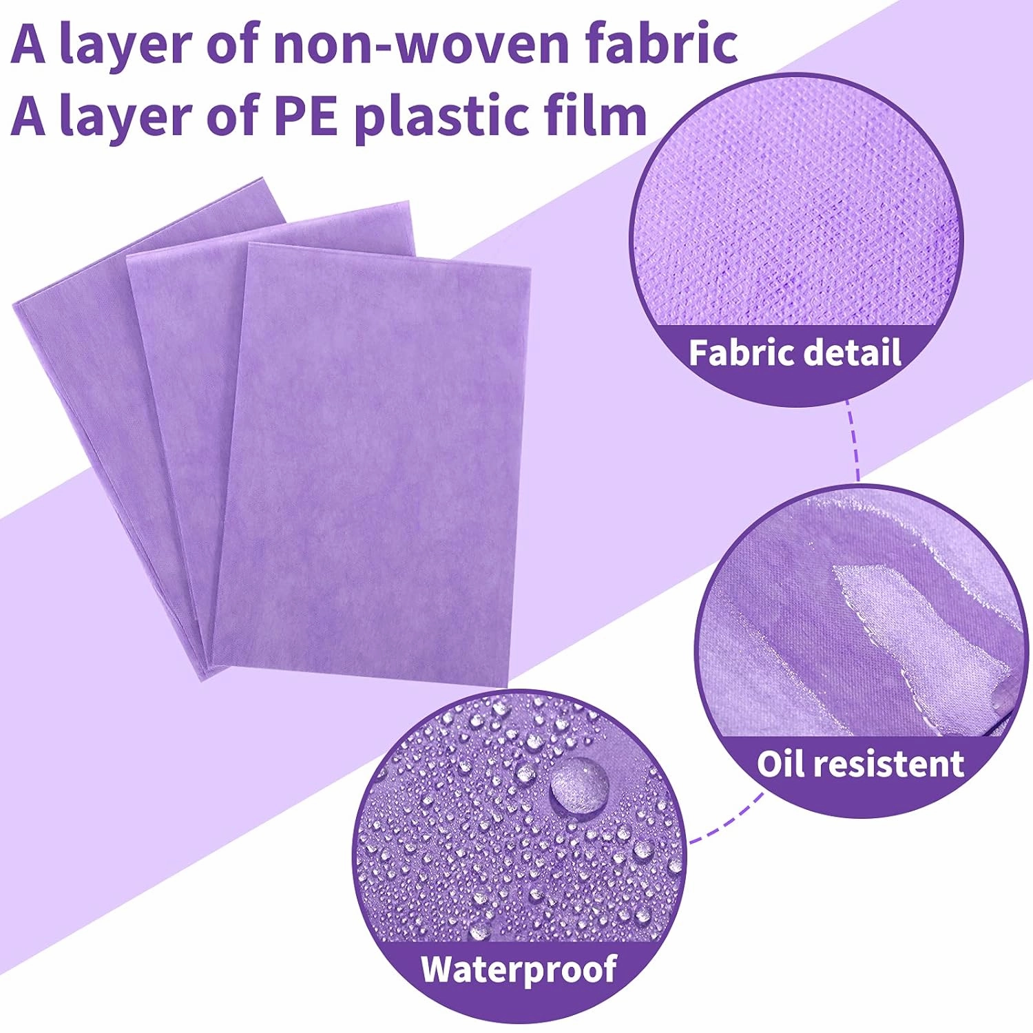 Breling 100 Pieces 31. 5 x 71 Inch Disposable Bed Sheets Massage Table Sheets Non-woven Spa Fabric Waterproof Bed Cover Oil Proof Breathable Accessories for Spa Beauty Salon Hotels Tatto(Purple)