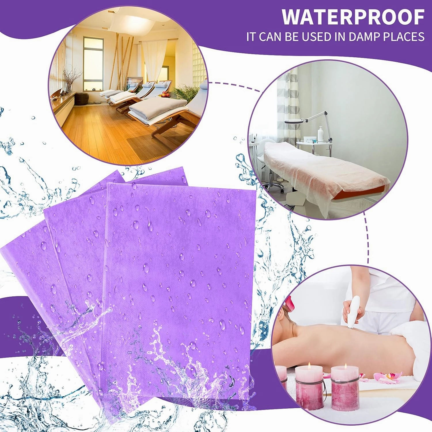 Breling 100 Pieces 31. 5 x 71 Inch Disposable Bed Sheets Massage Table Sheets Non-woven Spa Fabric Waterproof Bed Cover Oil Proof Breathable Accessories for Spa Beauty Salon Hotels Tatto(Purple)