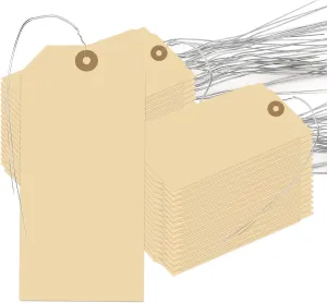 Brown Shipping Tags - 400 Pcs, 4.72 x 2.36 Inches, Reinforced Hole, Metal Wire, Writable Price Tags for Jewelry & Clothing