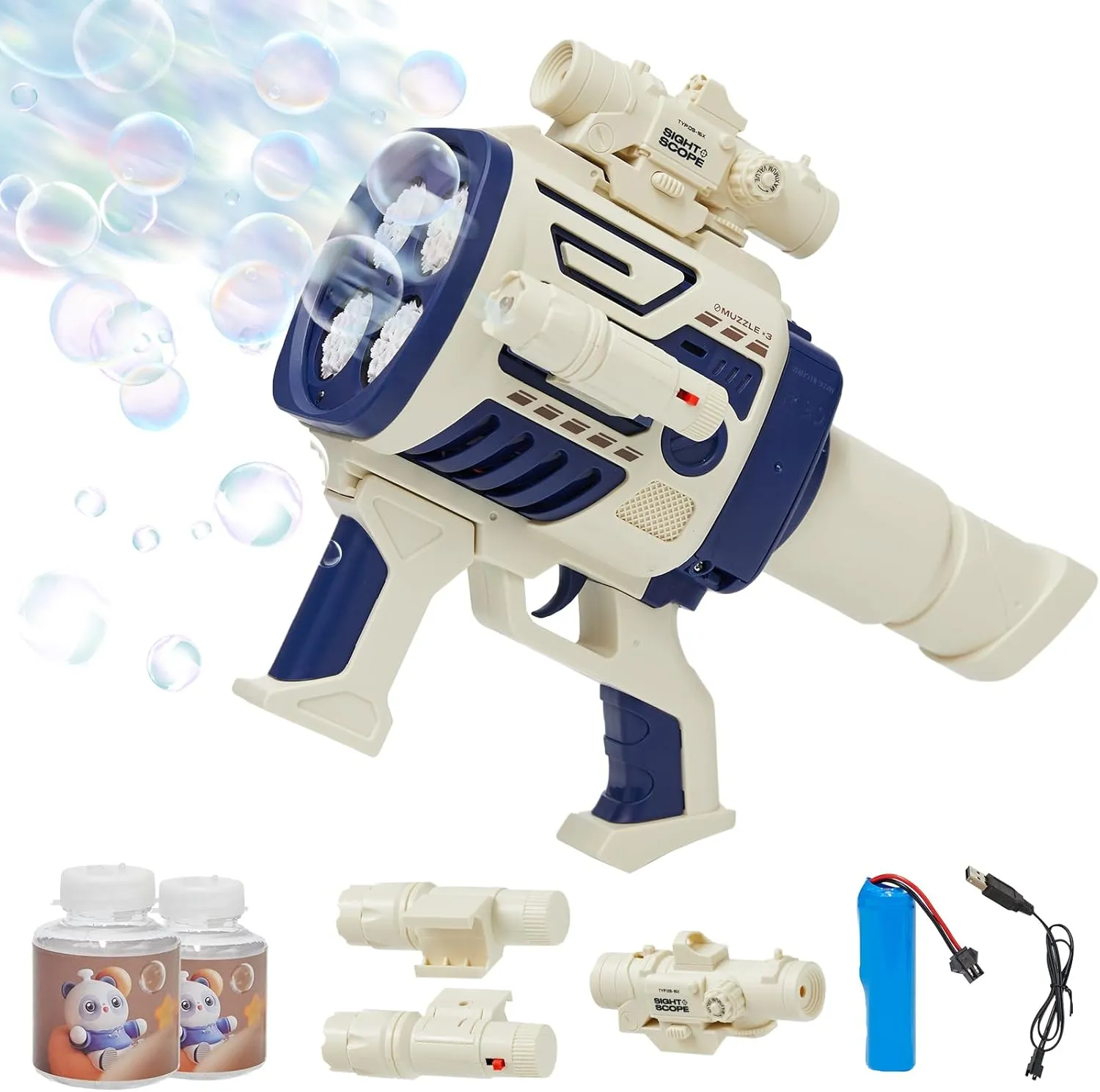 Bubble Gun for Kids: Fast-Fill No Dipping 4 Muzzles Rechargable Rocket Bubble Blaster Blower Gun for Boys Girls Bubble Toys Machine for Summer Fun Wedding Party Pistola de Burbujas para Niños(Blue)