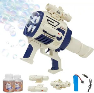 Bubble Gun for Kids: Fast-Fill No Dipping 4 Muzzles Rechargable Rocket Bubble Blaster Blower Gun for Boys Girls Bubble Toys Machine for Summer Fun Wedding Party Pistola de Burbujas para Niños(Blue)