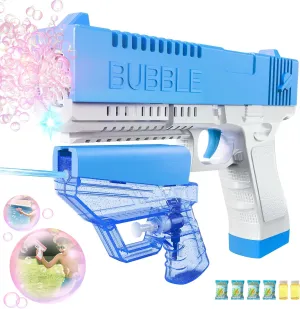Bubble Gun - Water Gun for Kids, 2 in 1 Bubble Machine Gun with Lights & Bubble Solution, Bubble Blaster Gun for Wedding Birthday Party, Outdoor Toys Gifts for Boys Girls (Blue)