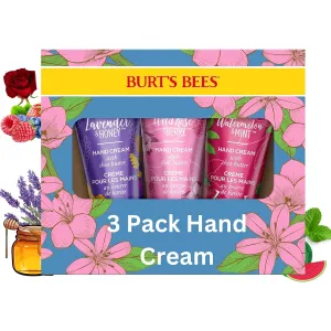 Burt's Bees Hand Cream, Shea Butter Hand Cream Trio Set, 3 Moisturizing Scents: Wild Rose & Berry, Lavender & Honey, Watermelon & Mint - 3 PACK 1oz each