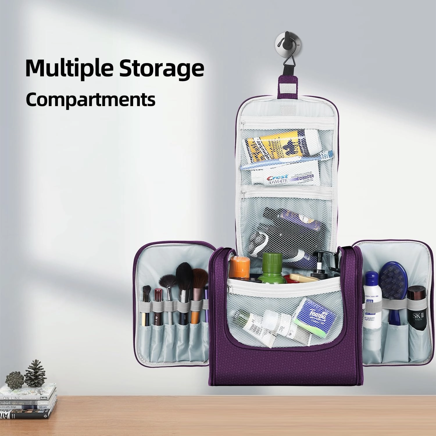 Buruis Extra Large Capacity Toiletry Bag for Women and Men, Hanging Toiletry Organizer Cosmetics Makeup Bag, Water-resistant Dopp Kit for Full Sized Toiletries, Travel Essentials (Purple)